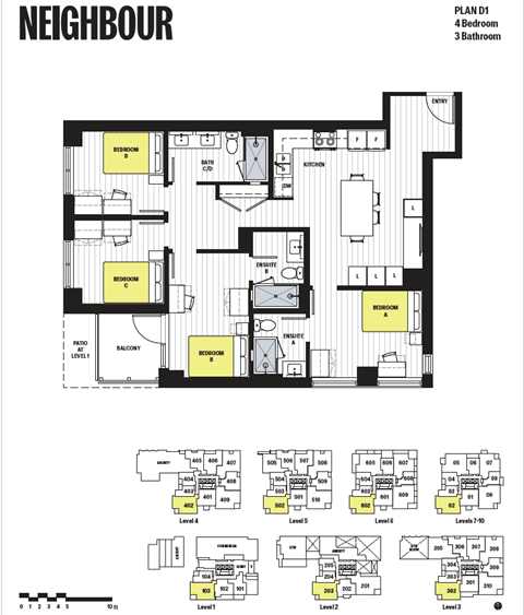 Floor plan for 4 beds, 3 baths, 289 sqft